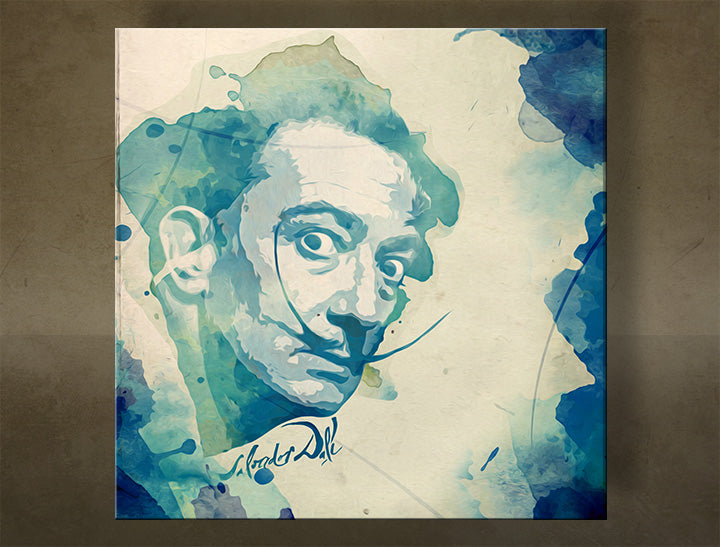 Pop art obraz na plátne s motívom Salvador Dalí - AQUArt, mapa v béžovo-modrých odtieňoch, kreativita, vhodný do obývačky | Obraz na stenu Salvador Dalí - AQUArt – hlavný