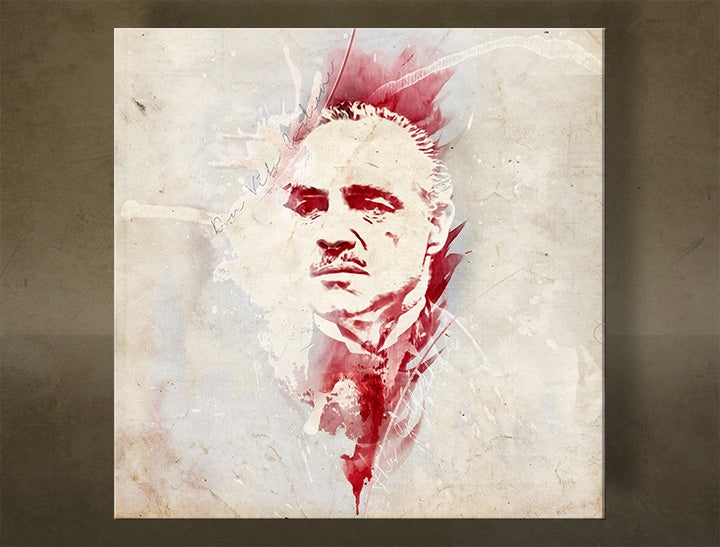 Moderný obraz na plátne s motívom Godfather Marlon Brando - AQUArt v bielo-béžových odtieňoch, intenzívna atmosféra, filmový svet a sila a moc – hlavný