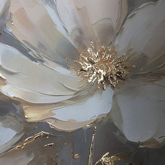 Moderný obraz na plátne s motívom kvet, listy v krémovo-zlatých odtieňoch, elegantná atmosféra, príroda a luxusný dojem | Plagát na stenu s EXTRA efektom - Golden Petals – produkt, pohľad 3