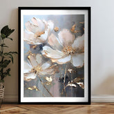 Moderný obraz na plátne s motívom kvet, listy v krémovo-zlatých odtieňoch, elegantná atmosféra, príroda a luxusný dojem | Plagát na stenu s EXTRA efektom - Golden Petals – produkt