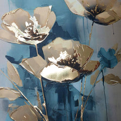 Moderný obraz na plátne v zlato-tyrkysových odtieňoch, elegantná atmosféra, príroda a luxusný dojem | Plagát na stenu s EXTRA efektom - Teal Flowers – produkt, pohľad 2