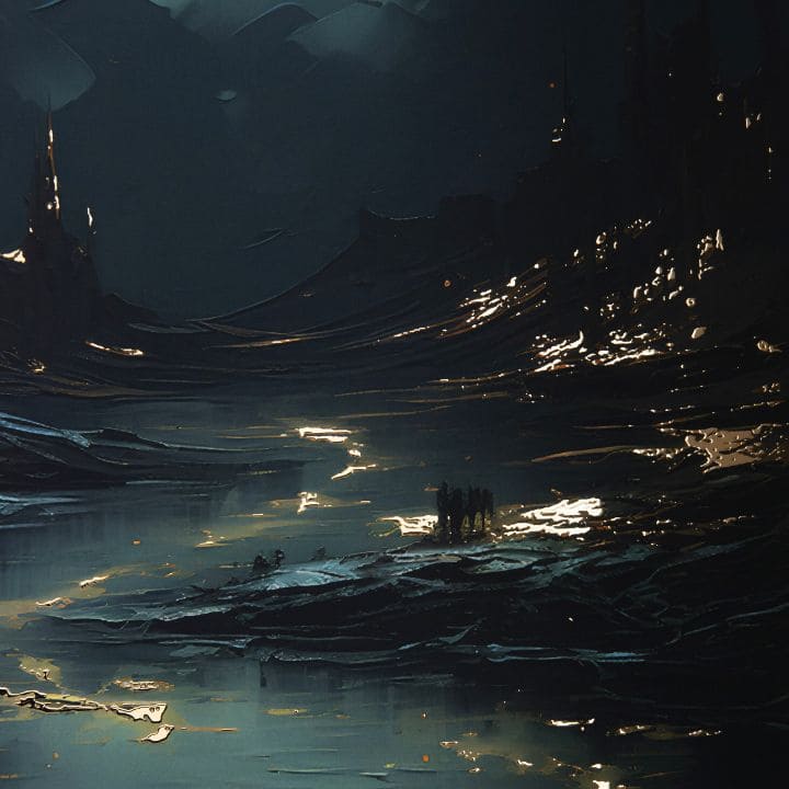 Moderný obraz na plátne s motívom nočná obloha v čiernych odtieňoch, tajomná atmosféra, samota | Plagát na stenu s EXTRA efektom - Moonlit Waves – produkt, pohľad 2