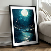 Moderný obraz na plátne s motívom nočná obloha v čiernych odtieňoch, tajomná atmosféra, samota | Plagát na stenu s EXTRA efektom - Moonlit Waves – produkt