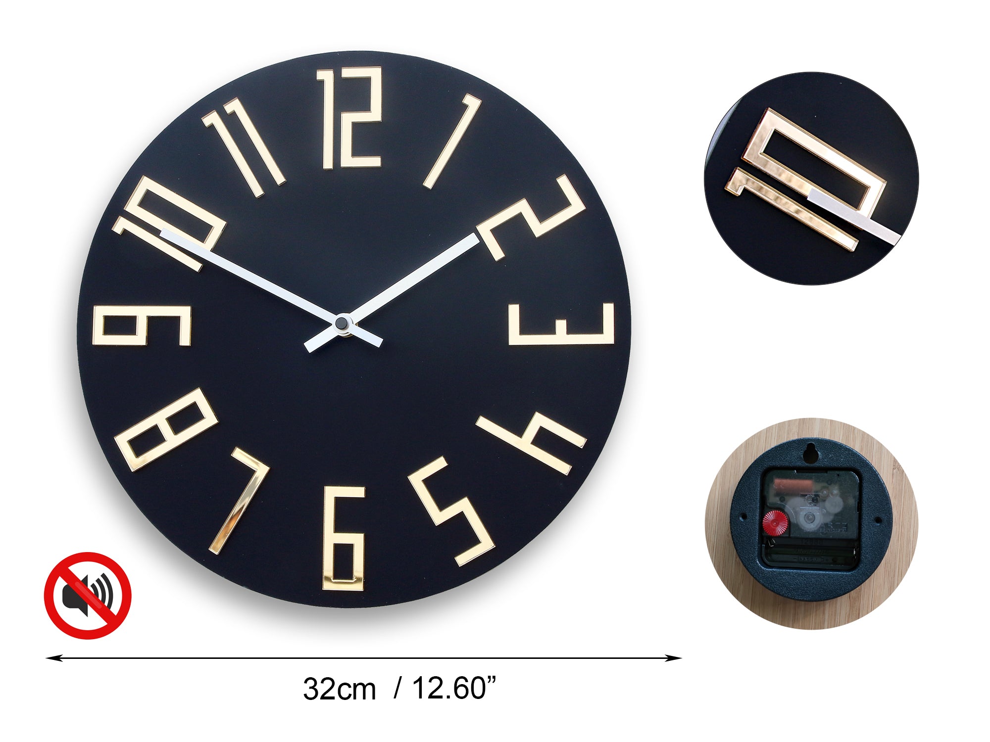 Moderné nástenné hodiny Slim Matná Čierna - obrázok 5