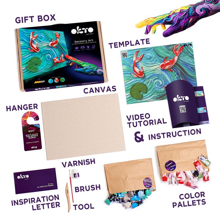 Moderný obraz na plátne v tyrkysovo-červených odtieňoch, príroda a kreativita | OKTO kreatívna 3D sada “Ryby” 30 x 40 cm – produkt, pohľad 2