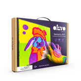 Moderný obraz na plátne s motívom klobúk v žlto-zelených odtieňoch, hravá atmosféra, kreativita | OKTO maľovanie samotvrdnúcou hmotou 30 x 30 cm Zajac – hlavný