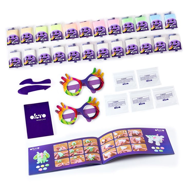 Moderný obraz na plátne v fialovo-bielych odtieňoch, hravá atmosféra, kreativita | OKTO kreatívna sada samotvrdnúcej hmoty 24 pastelových odtieňov – produkt