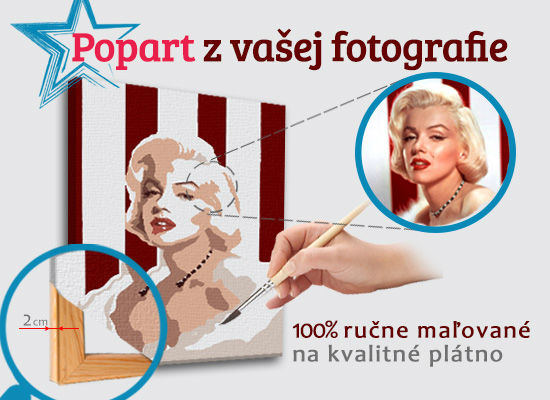 Moderný obraz na plátne s motívom OBDĹŽNIK FOTO-POPO v bielo-červených odtieňoch, hollywoodsky glamúr | Maľovaný POP Art obraz z fotografie – OBDĹŽNIK FOTO-POPO – hlavný