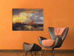 Vintage obraz s motívom SHEERNESS VISTA DAL NORE – William Turner, oceán, západ slnka v modro-oranžových odtieňoch – náhľad
