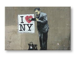 Moderný obraz na plátne s motívom Street ART – Banksy, muž v obleku v sivo-červených odtieňoch | Obraz na plátne Street ART – Banksy – hlavný