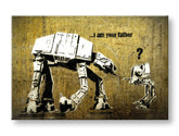 Moderný obraz na plátne s motívom Street ART – Banksy v žlto-bielych odtieňoch, rodina a popkultúra | Obraz na plátne Street ART – Banksy – hlavný