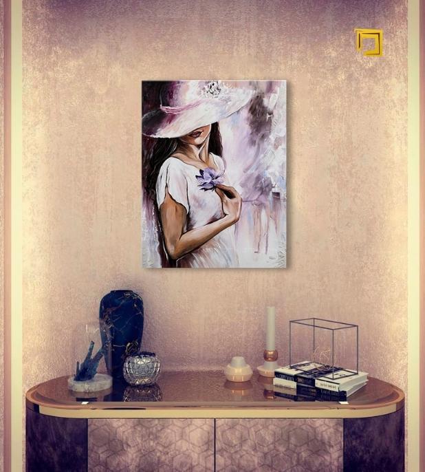 Moderný obraz na plátne s motívom ŽENA v ružovo-fialových odtieňoch, elegantná atmosféra, elegancia a príroda | Obraz na plátne ŽENA – hlavný
