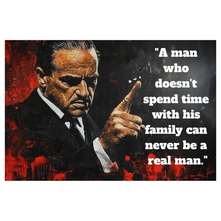 Pop art obraz na plátne s motívom The Godfather na plátne, muž v obleku v čierno-červených odtieňoch, intenzívna atmosféra, rodina a sila a moc – hlavný