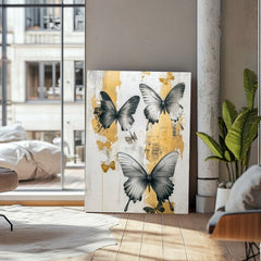 Moderný obraz na plátne s motívom y motýľov - Mystické Krídla, motýle v bielo-čiernych odtieňoch, elegantná atmosféra, príroda a elegancia | Obrazy motýľov - Mystické Krídla – produkt, pohľad 3