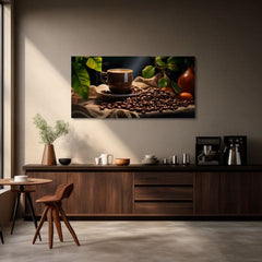 Moderný obraz na plátne s motívom Majstrovské Dielo Baristu, šálka kávy, príroda v béžovo-hnedých odtieňoch, útulná atmosféra, vhodný do kuchyne – produkt, pohľad 2