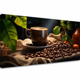 Moderný obraz na plátne s motívom Majstrovské Dielo Baristu, šálka kávy, príroda v béžovo-hnedých odtieňoch, útulná atmosféra, vhodný do kuchyne – hlavný