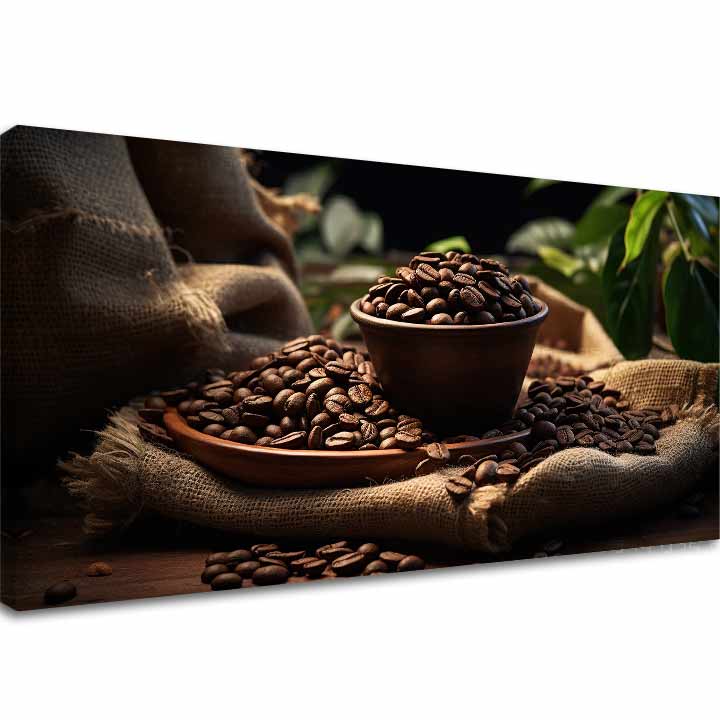 Moderný obraz na plátne s motívom Ranná Arabica, príroda v béžovo-hnedých odtieňoch, útulná atmosféra, vhodný do kuchyne | Kávové obrazy do kuchyne Ranná Arabica – hlavný