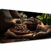 Moderný obraz na plátne s motívom Ranná Arabica, príroda v béžovo-hnedých odtieňoch, útulná atmosféra, vhodný do kuchyne | Kávové obrazy do kuchyne Ranná Arabica – hlavný