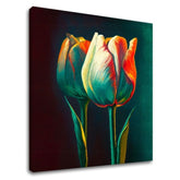 Pop art obraz na plátne s motívom Ráno s tulipánom, tulipány, kvety, listy, príroda v bielo-oranžových odtieňoch, dramatická atmosféra, vhodný do kuchyne – hlavný