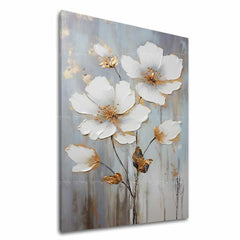 V škandinávskom štýle obraz na plátne s motívom Krása jednoduchosti, kvety, mapa, príroda v bielo-modrých odtieňoch, pokojná atmosféra, vhodný do chodby – hlavný