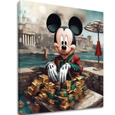 Industriálny obraz na plátne s motívom Mickey Mouse v Luxuse, detský motív v zlatých odtieňoch, popkultúra, vhodný do obývačky | Obraz na plátne - Mickey Mouse v Luxuse – hlavný