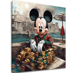 Industriálny obraz na plátne s motívom Mickey Mouse v Luxuse, detský motív v zlatých odtieňoch, popkultúra, vhodný do obývačky | Obraz na plátne - Mickey Mouse v Luxuse – hlavný
