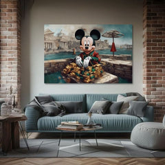 Klasický obraz na plátne s motívom Bohatý Mickey Mouse, detský motív, príroda v modro-zelených odtieňoch, vhodný do obývačky | Obraz na plátne - Bohatý Mickey Mouse – produkt