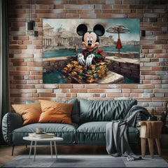 Klasický obraz na plátne s motívom Bohatý Mickey Mouse, detský motív, príroda v modro-zelených odtieňoch, vhodný do obývačky | Obraz na plátne - Bohatý Mickey Mouse – produkt, pohľad 2