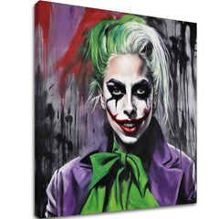 Pop art obraz na plátne s motívom Joker Lady v fialovo-zelených odtieňoch | Obraz na plátne - Joker Lady, nástenná dekorácia – hlavný