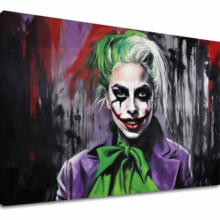 Moderný obraz na plátne s motívom Joker Poker Face v bielo-fialových odtieňoch, popkultúra, vhodný do obývačky | Obraz na plátne - Joker Poker Face – hlavný