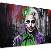 Moderný obraz na plátne s motívom Joker Poker Face v bielo-fialových odtieňoch, popkultúra, vhodný do obývačky | Obraz na plátne - Joker Poker Face – hlavný