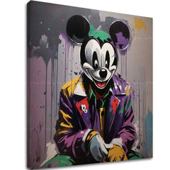 V boho štýle obraz na plátne s motívom Ochranca Mickey Mouse, detský motív v fialovo-sivých odtieňoch, drzá atmosféra, nostalgia, vhodný do obývačky – hlavný