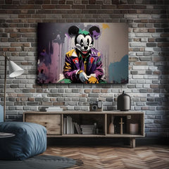 Pop art obraz na plátne s motívom Mickey Mouse z Horroru, detský motív v fialovo-zelených odtieňoch, drzá atmosféra, popkultúra a nostalgia | Obraz na plátne - Mickey Mouse z Horroru – produkt