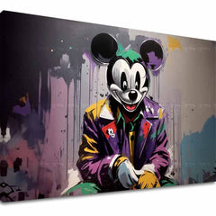 Pop art obraz na plátne s motívom Mickey Mouse z Horroru, detský motív v fialovo-zelených odtieňoch, drzá atmosféra, popkultúra a nostalgia | Obraz na plátne - Mickey Mouse z Horroru – hlavný