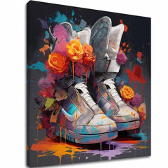 V boho štýle obraz na plátne s motívom My Dream Shoes, kvety, príroda, športový motív vo viacfarebných odtieňoch, živá atmosféra, vhodný do obývačky – hlavný
