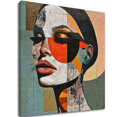 Pop art obraz na plátne s motívom žena, tvár, ľudia v béžovo-modrých odtieňoch, štýlová atmosféra, krása, vhodný do kancelárie | Elegantný obraz ženy Harmónia tvarov – hlavný