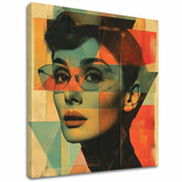 Moderný obraz na plátne s motívom Nezabudnuteľná krása, okuliare v tyrkysovo-oranžových odtieňoch, ikonografia | Audrey Hepburn obraz na plátne - Nezabudnuteľná krása – hlavný