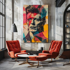 Obraz na plátne s motívom tvár v červeno-tyrkysových odtieňoch, energická atmosféra, rock and roll a sláva | David Bowie obraz na plátne - Rebel s dušou umelca – produkt