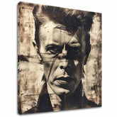 Moderný obraz na plátne v hnedo-bielych odtieňoch, hudobná história a ikonografia | David Bowie obraz na plátne - Neľútostný pohľad – hlavný