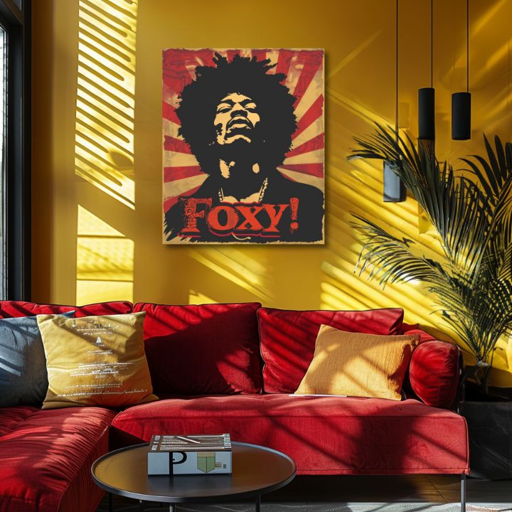 Obraz na plátne s motívom portrét v čierno-červených odtieňoch, energická atmosféra | Jimi Hendrix obraz na plátne - Legenda zvuku – produkt
