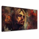 Moderný obraz na plátne s motívom Kurt Cobain - V srdci grunge v hnedo-zlatých odtieňoch, melancholická atmosféra, rock and roll | Obraz Kurt Cobain - V srdci grunge – hlavný