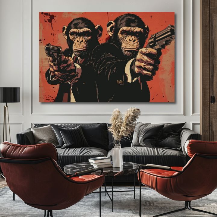 Moderný obraz na plátne v čierno-bielych odtieňoch, sila a moc | Monkey Gang - Obraz pre odvážny interiér, nástenná dekorácia – produkt