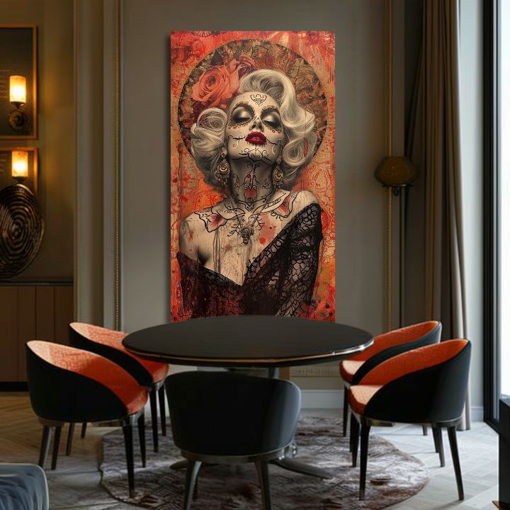 Moderný obraz na plátne s motívom žena, ruže v čierno-krémových odtieňoch, elegantná atmosféra | Marilyn Monroe obraz na plátne - Mystická krása – produkt