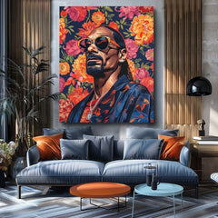 Obraz na plátne s motívom Snoop Dogg - Ikona rapovej scény, kvety v oranžových odtieňoch | Obraz Snoop Dogg - Ikona rapovej scény – produkt