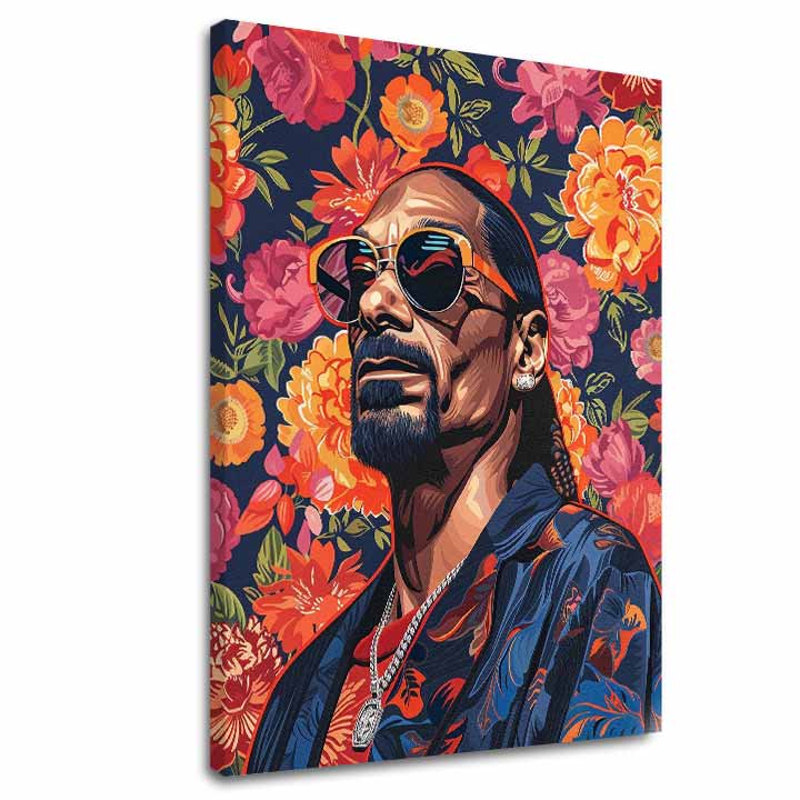 Obraz na plátne s motívom Snoop Dogg - Ikona rapovej scény, kvety v oranžových odtieňoch | Obraz Snoop Dogg - Ikona rapovej scény – hlavný