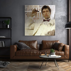 Pop art obraz na plátne s motívom Every day above ground is a good day v bielo-béžových odtieňoch, vhodný do obývačky | Scarface obraz na plátne Every day above ground is a good day – produkt
