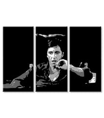 Pop art obraz na plátne s motívom Tony Montana premýšľa nad svojim plánom, cigara v bielo-čiernych odtieňoch, drzá atmosféra, filmový svet a nostalgia – produkt, pohľad 2