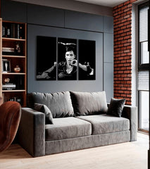 Pop art obraz na plátne s motívom Tony Montana premýšľa nad svojim plánom, cigara v bielo-čiernych odtieňoch, drzá atmosféra, filmový svet a nostalgia – produkt, pohľad 3