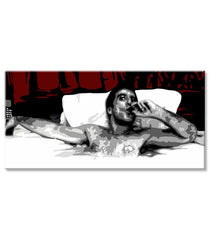 Pop art obraz na plátne s motívom Tony Montana s cigarou v bazéne v bielo-červených odtieňoch, samota | Najväčší mafiáni na plátne Scarface - Tony Montana s cigarou v bazéne – produkt, pohľad 3