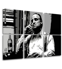 Pop art obraz na plátne s motívom The Godfather - Vito Corleone s fľaškou škótskej, cigara, fľaša v bielo-čiernych odtieňoch, melancholická atmosféra – produkt, pohľad 2
